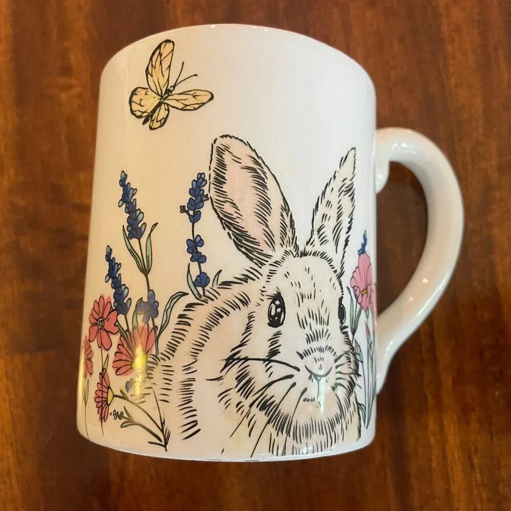 Spectrum Designz 2021 SD Bunny Rabbit & Yellow Butterfly Mug Cup 18 oz.